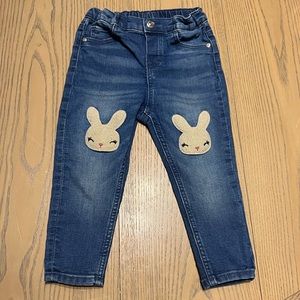 H & M Toddler Bunny Knee Patch Jeans Size 2T Adjustable Waist Little Girl H&M